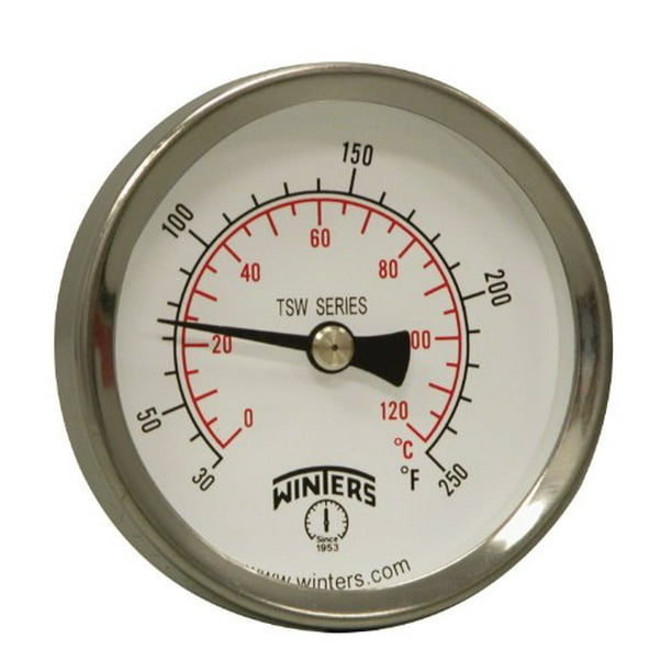 30-250 F/C Range 2-1/2 Dial Dial Type 3/4 Sweatwell Winters TSW Series Aluminum Dual Scale Hot Water Thermometer 30-250 F/C Range 2-1/2 Dial Dial Type 3/4 Sweatwell Winters TSW Series Aluminum Dual Scale Hot Water Thermometer